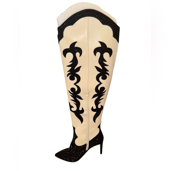 INC International Concepts Black and Cream Heeled Boots - Picture 4 of 13